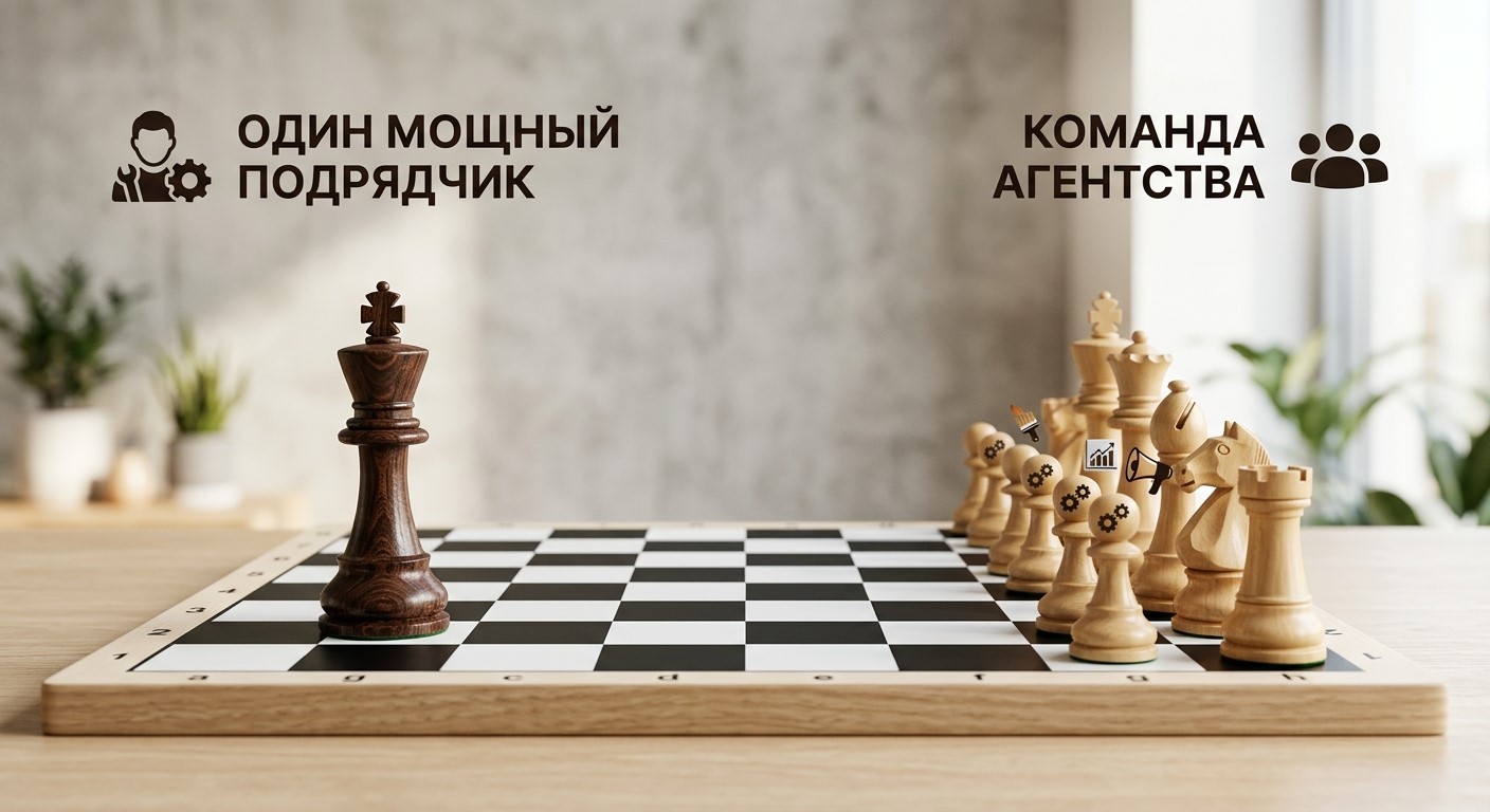 Сравнение частного специалиста по контекстной рекламе и команды агентства