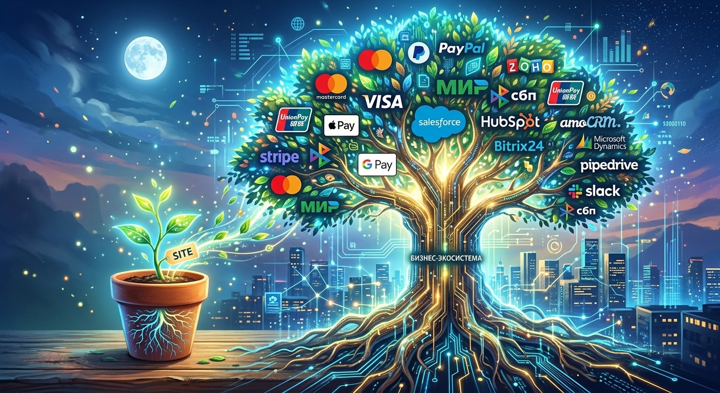 дерево интернет-сервисов для оплат и интеграций CMS